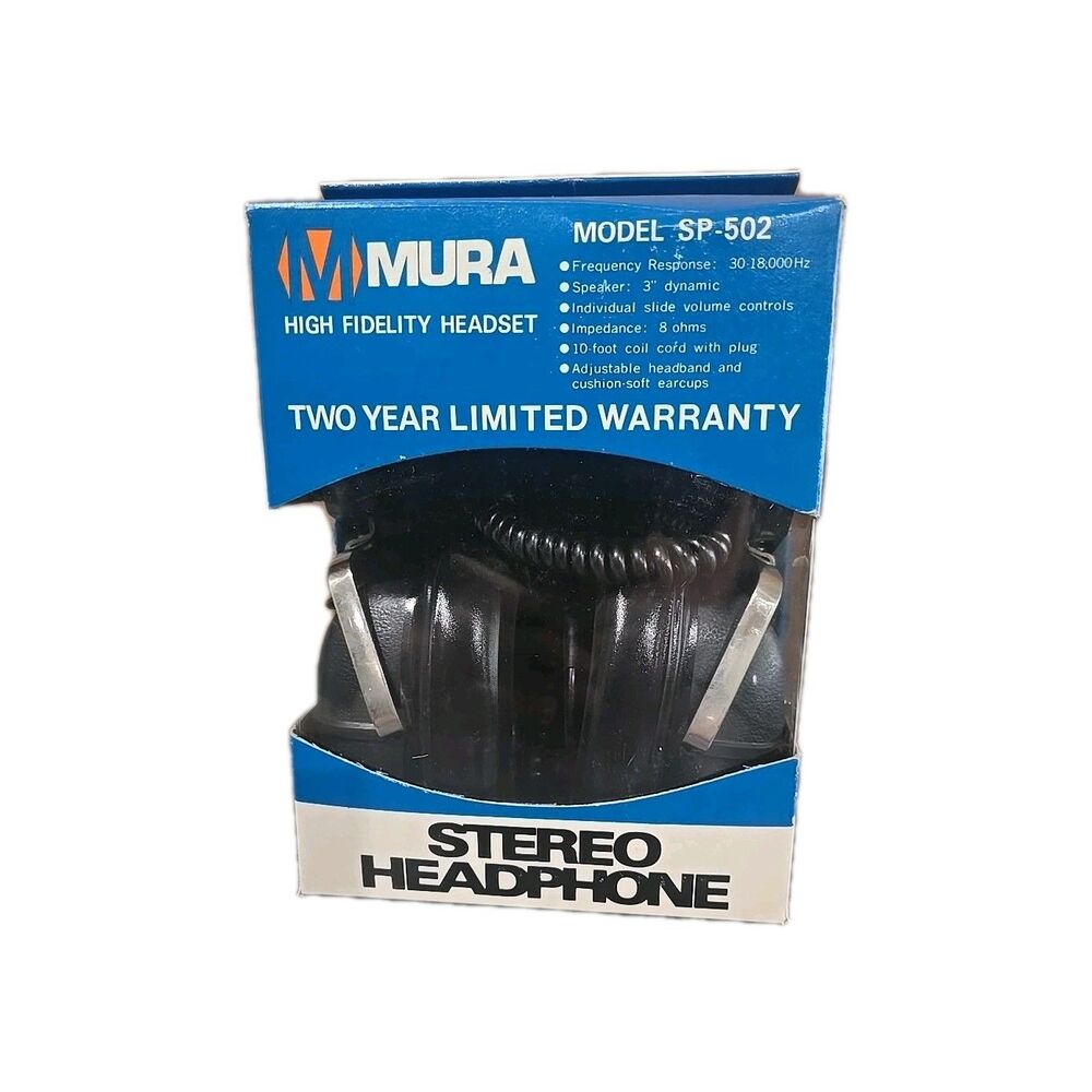 Mura SP-502 Dynamic Stereo Headphones Black & Silver Tested and Works VTG 1970s
